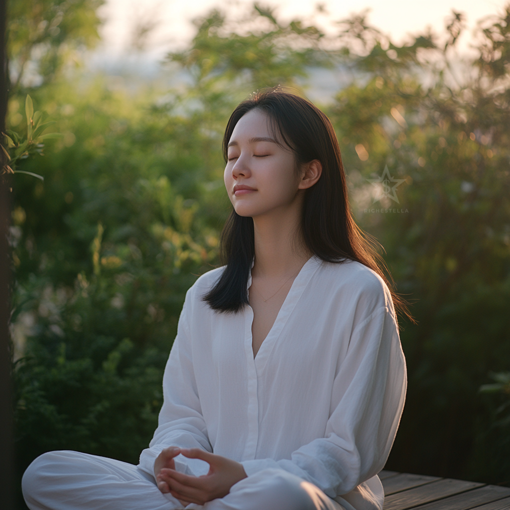 자연 속 명상 – 평온한 마음을 유지하는 여성