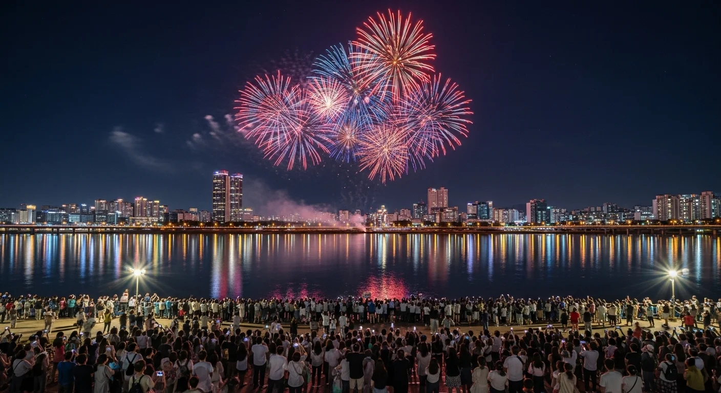 대전-불꽃축제-강변에서-사람들이-모여-불꽃놀이를-하고-있는-화사하고-행복해-보이는-분위기의-AI이미지