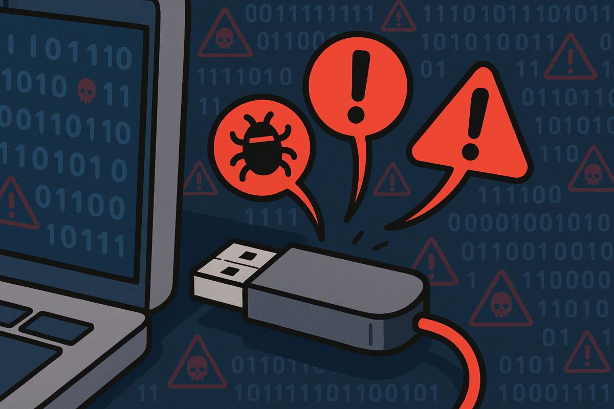 USB 연결 시 보안 위협 경고 아이콘
