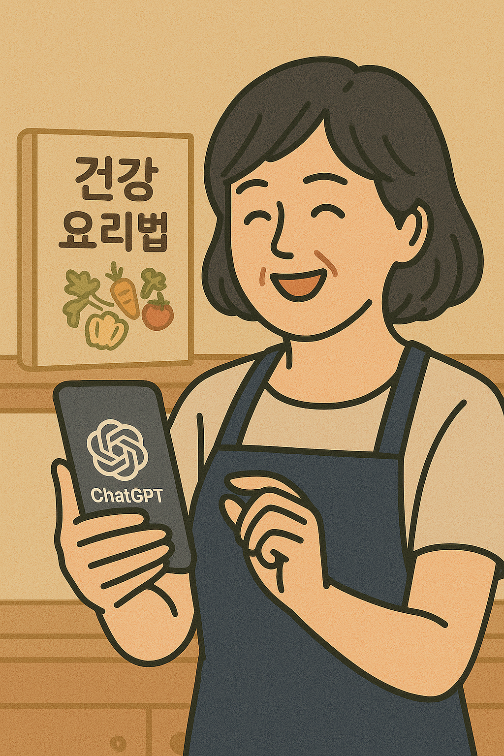 챗GPT로 건강요리법 전자책을 만든 주부의 행복한 모습