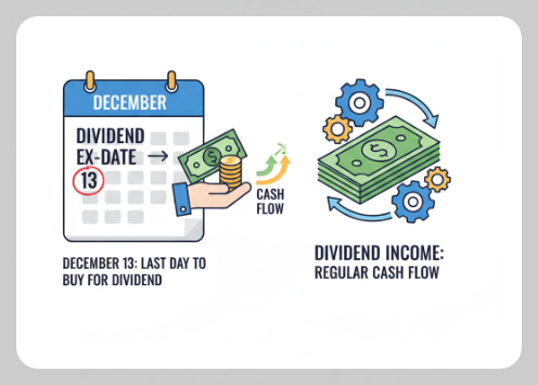 배당락일 달력과 현금 흐름을 상징하는 지폐 이미지
