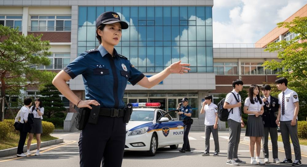 고등학교에 경찰 출동한 사진