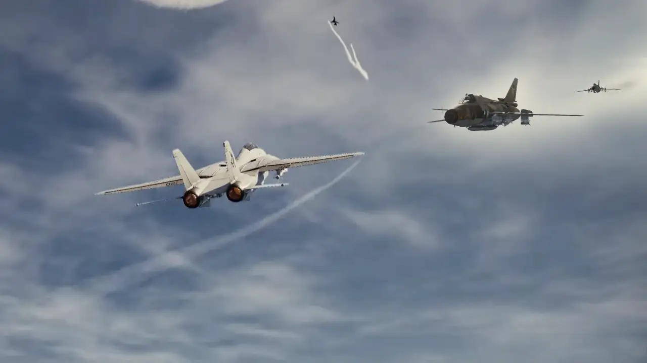 F-14 전투기와 수호이 SU-22 전투기의 공중전