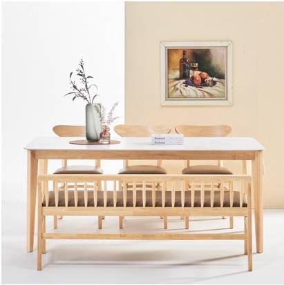 보니애가구 노블리 포셀린 통12T 세라믹식탁세트 6인용&#44; 네츄럴 등받이벤치형