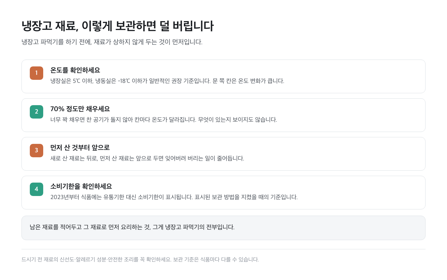 냉장고 재료 보관 기본 수칙