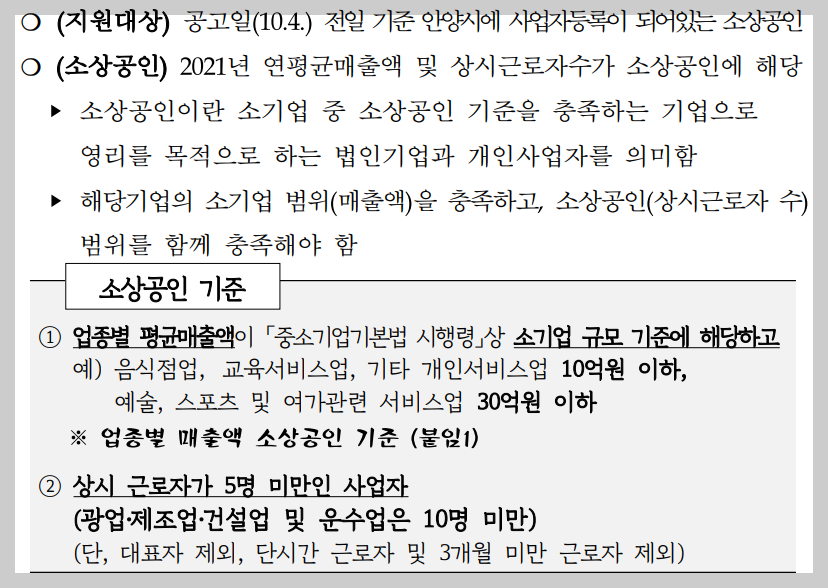 안양시 소상공인 지원금 지원 자격