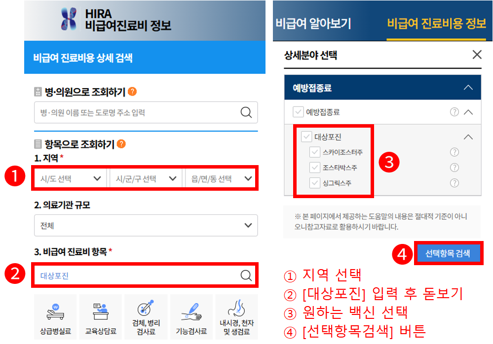 대상포진 백신 가격 조회방법