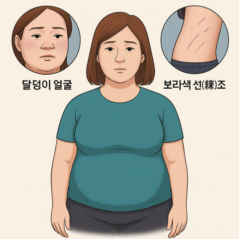 쿠싱증후군 증상: 문페이스, 복부 비만, 피부 줄무늬
