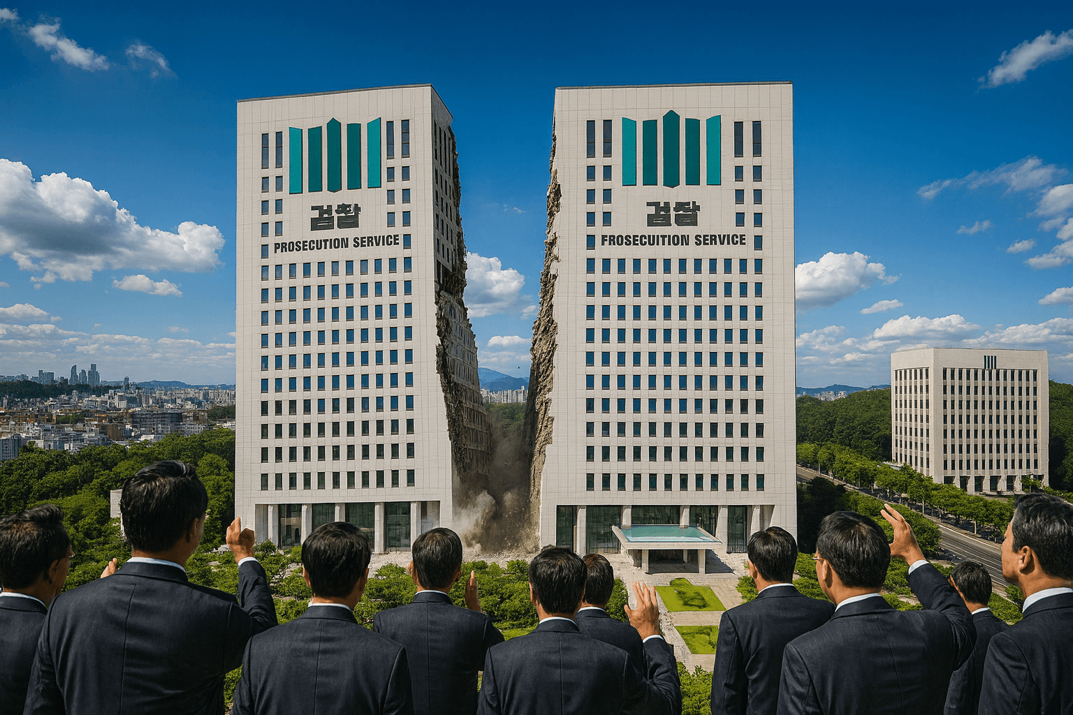 대한민국 검찰청 건물이 해체되어 두 개의 새로운 기관으로 분리되는 모습 1