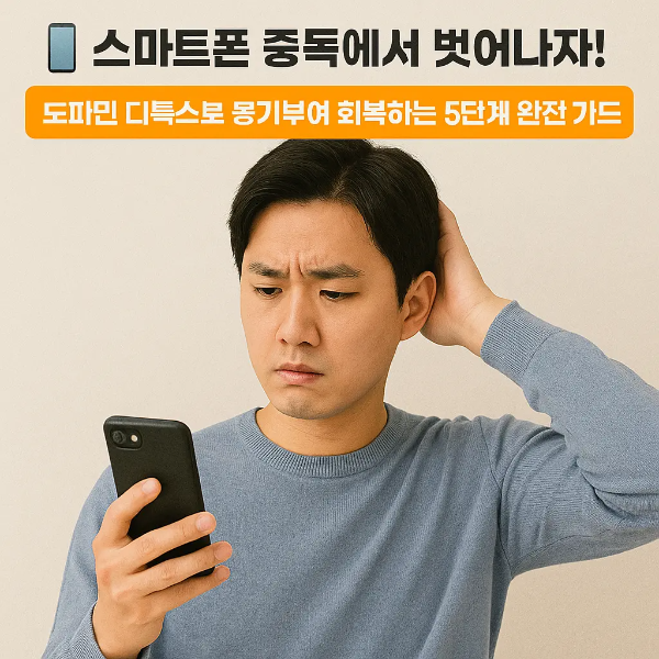 스마트폰 과의존 문제로 고민하는 한국인 남성 이미지
