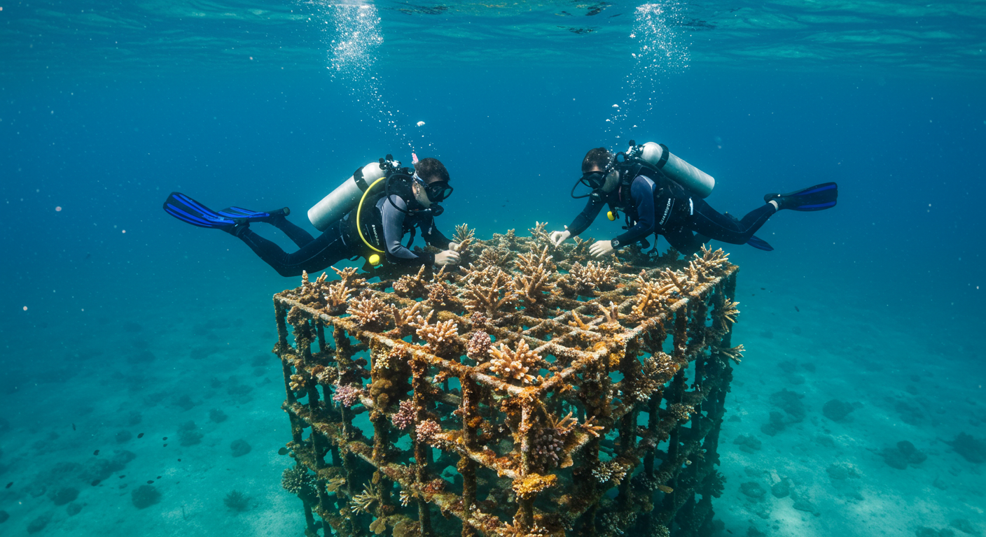 인공 프레임 작업하는 다이버