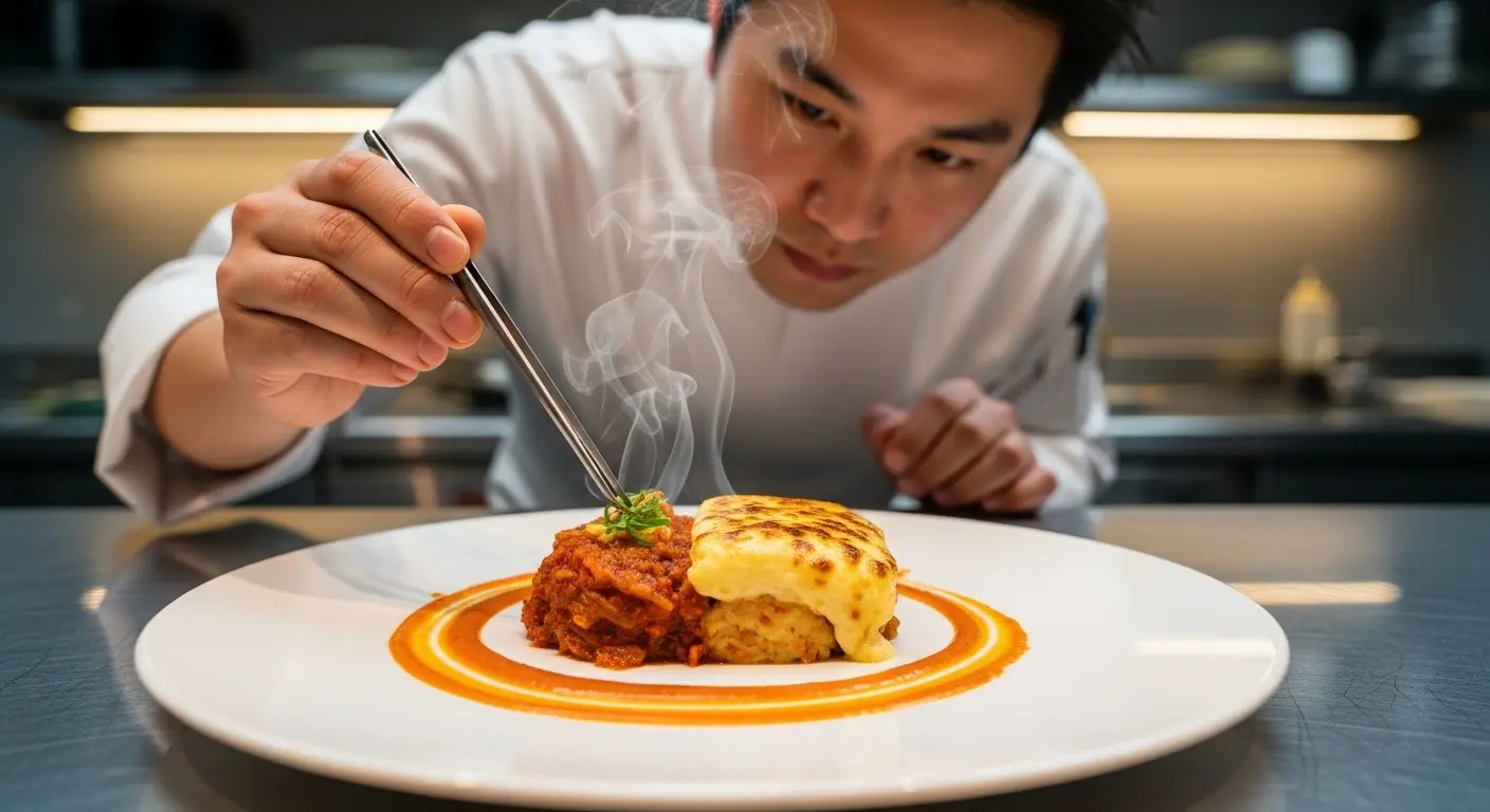 <img src="ai_and_chef_fusing_kimchi_and_gratin_with_emotion.webp" alt="AI가 분석한 김치와 치즈의 발효 호환성을 바탕으로 셰프가 감성적 스토리를 입혀 김치찌개와 그라탱을 융합한 예술적 요리를 창조하는 장면을 표현한 이미지 입니다">