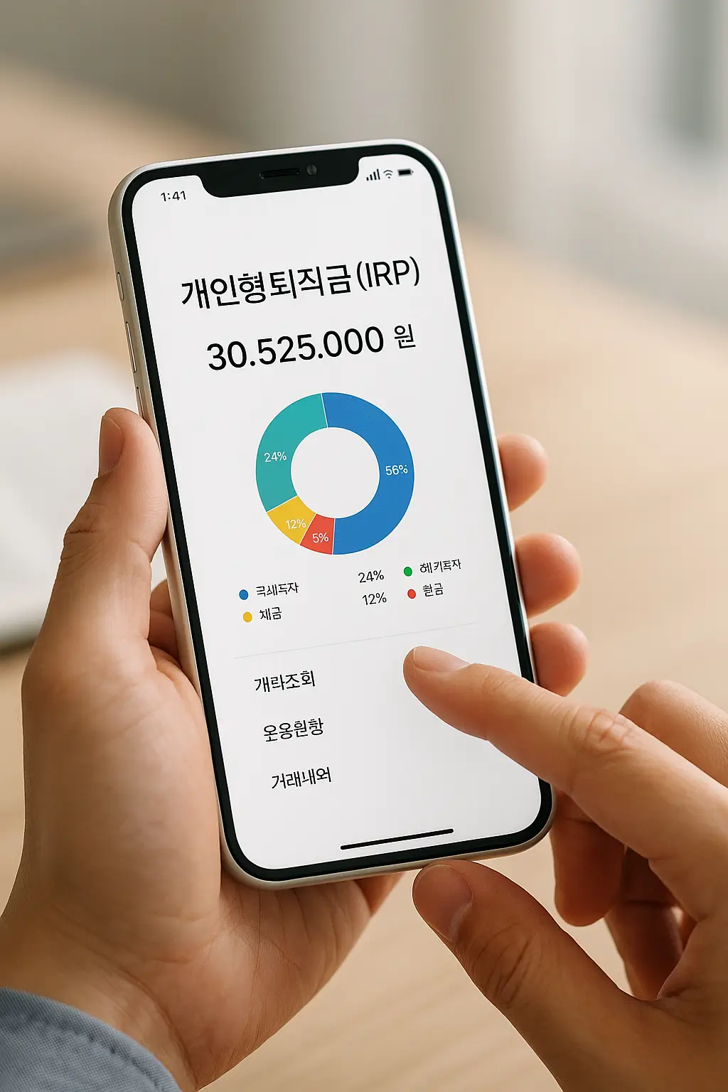 IRP 개인형퇴직연금 계좌 앱 화면 포트폴리오 조회