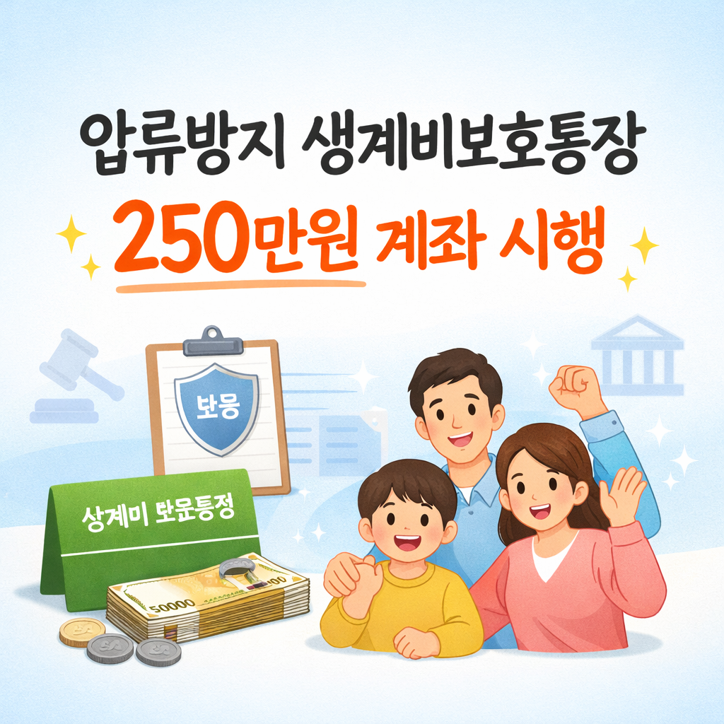 2026년 2월 1일 시행 : 생계비보호통장 250만원 압류방지 계좌 개설 신청 방법