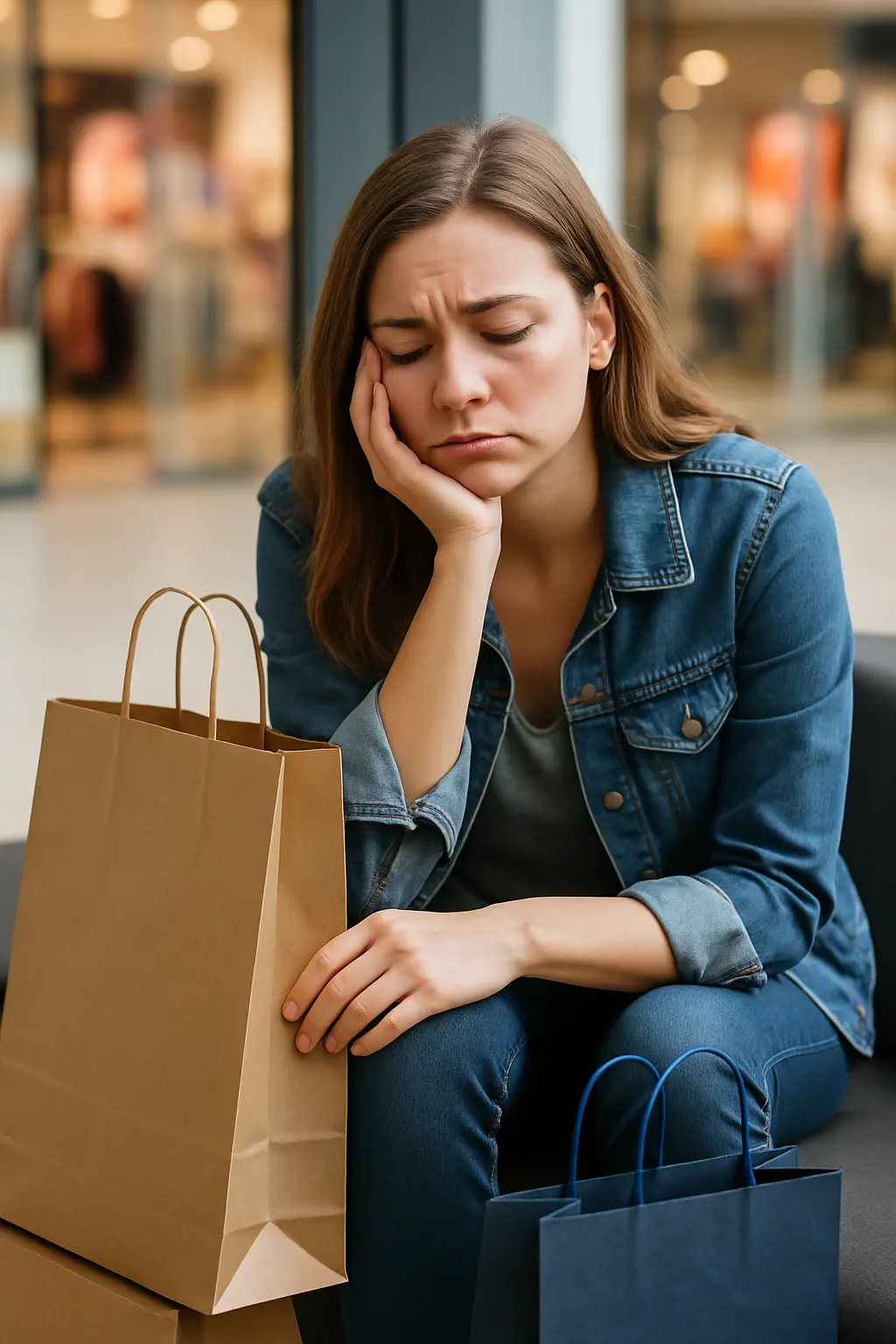 쇼핑 후 피곤해하는 여성의 모습