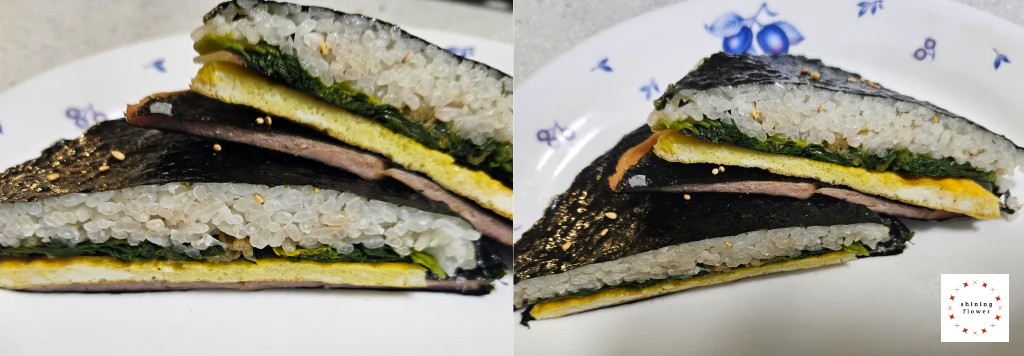 사각김밥 완성-쌀밥으로 싼 것