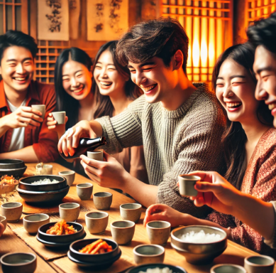 젊은 세대가 전통주를 마시는 사진