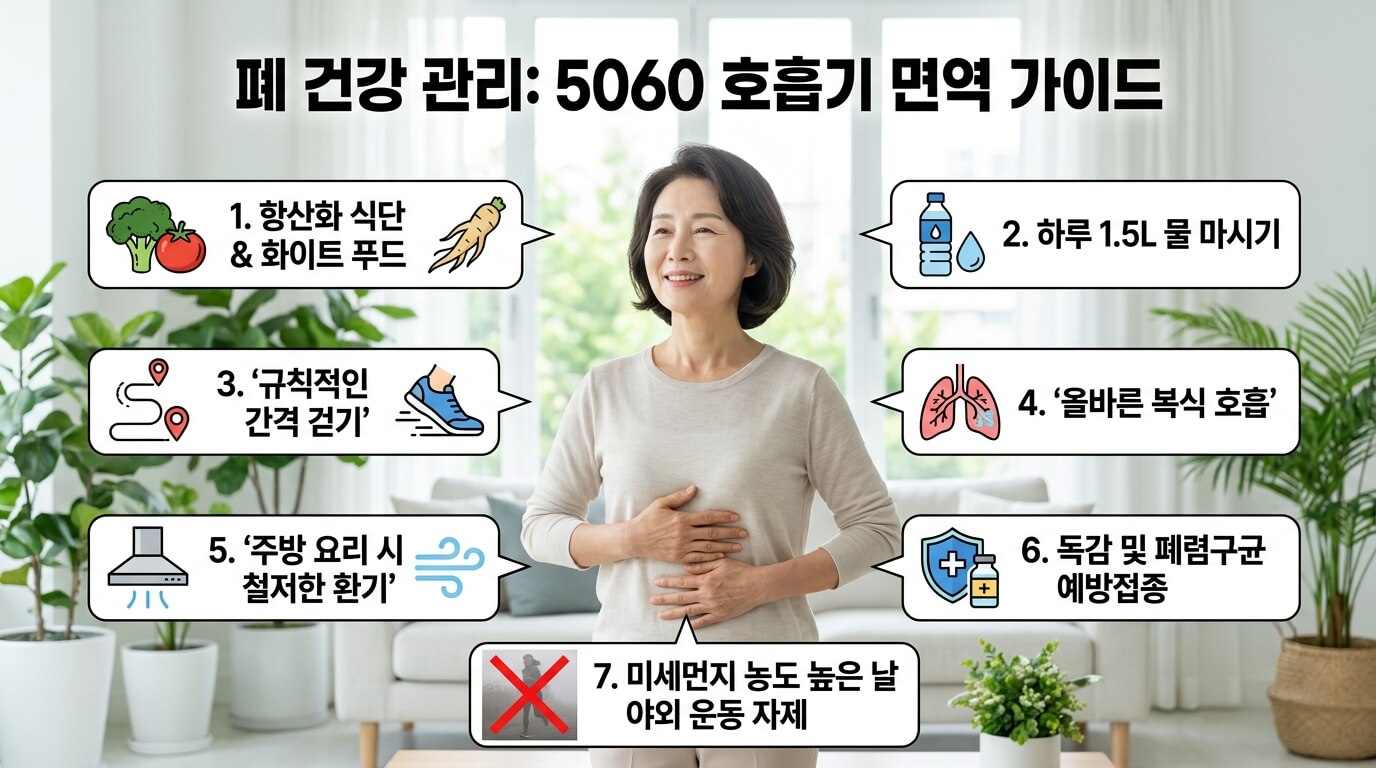 폐 건강 관리를 위한 5060세대 호흡기 면역 가이드 요약 이미지
