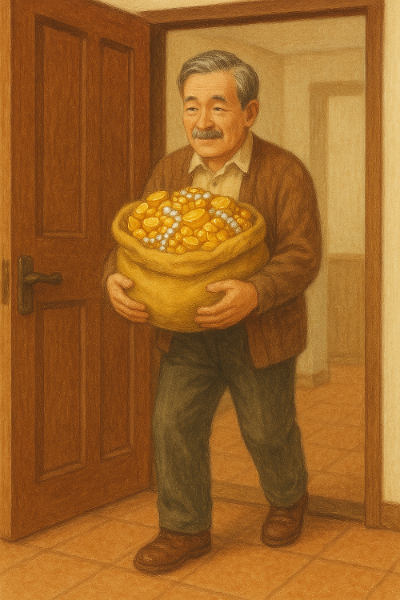 돌아가신 아버지가 금은보화를 안고 집안으로 들어오는 모습