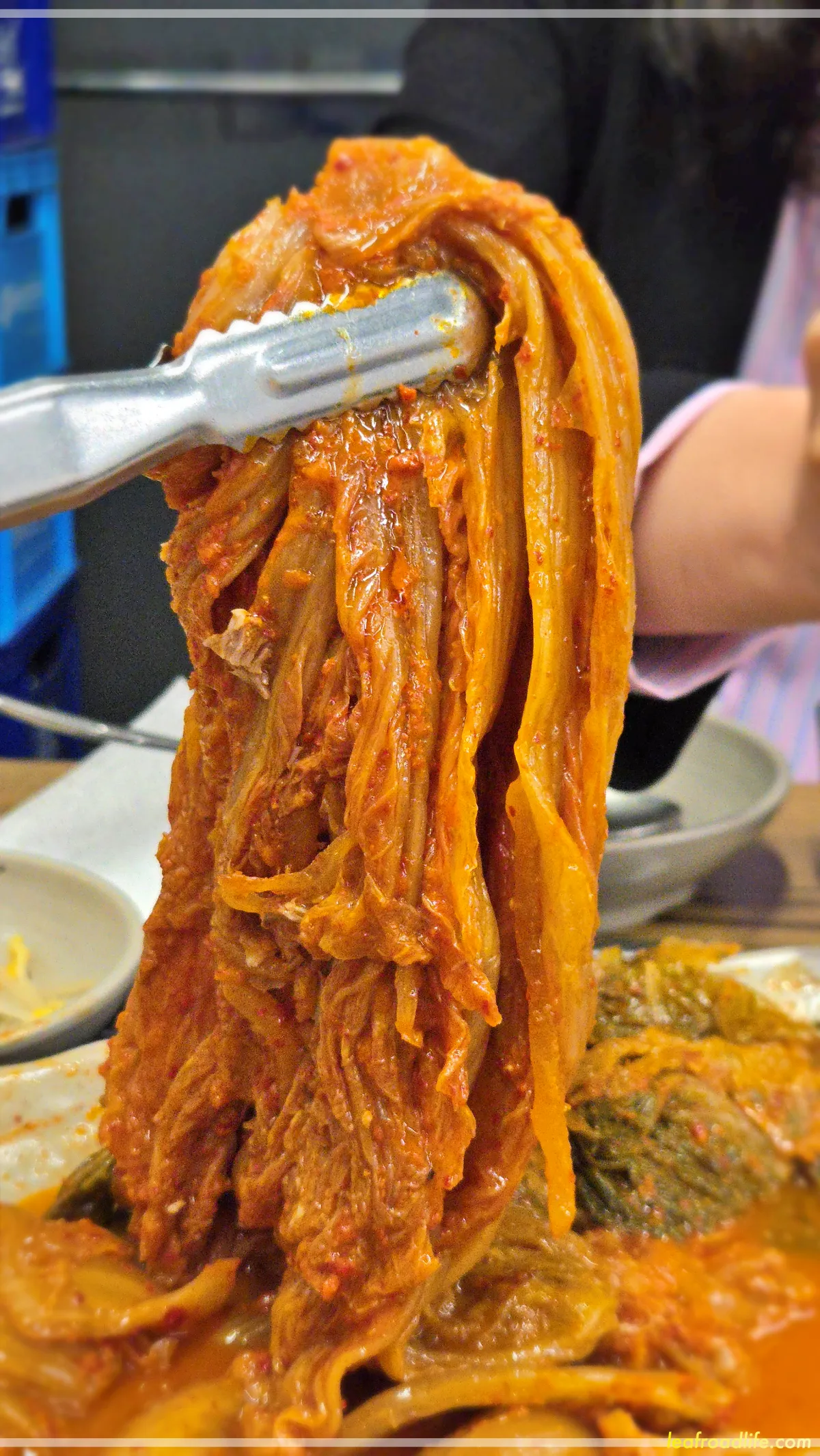 한옥집김치찜-서대문역-근처-맛집-가게-김치찜을-집게로-잡은-모습