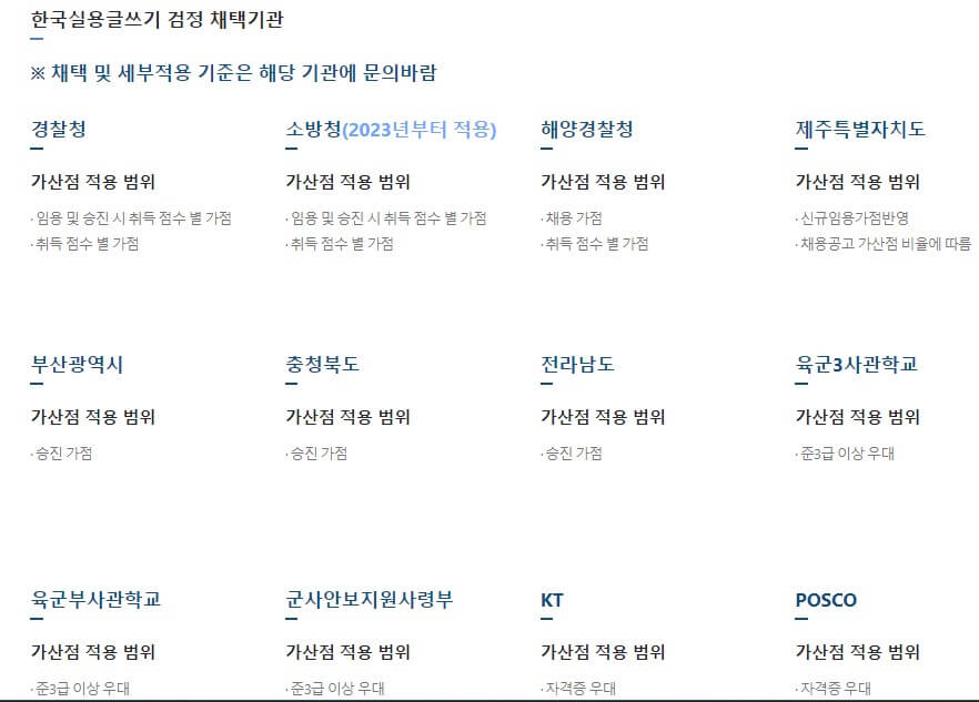 한국실용글쓰기 검정 채택기관