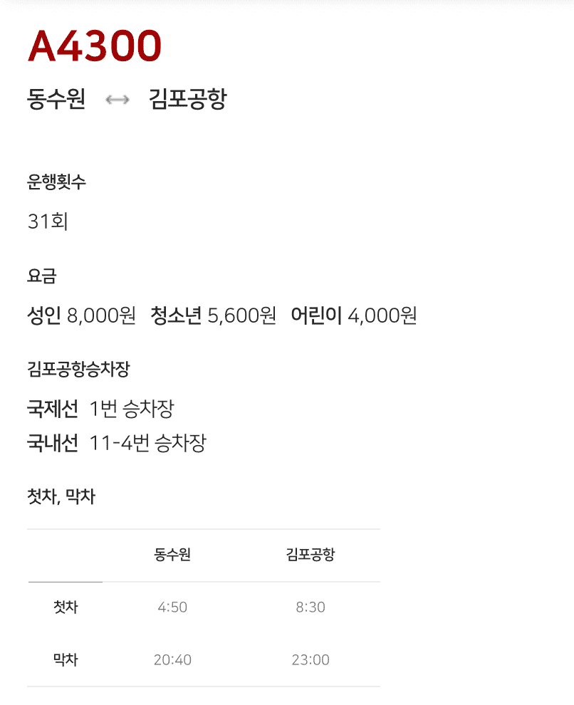 4300번-공항버스-기본정보-요약
