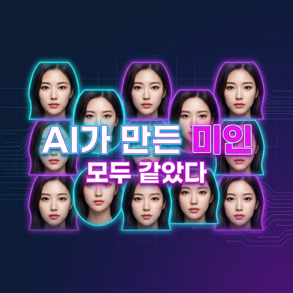 AI가 만든 미인 얼굴이 비슷하게 생성되는 모습을 보여주는 AI 프로필 사진 예시