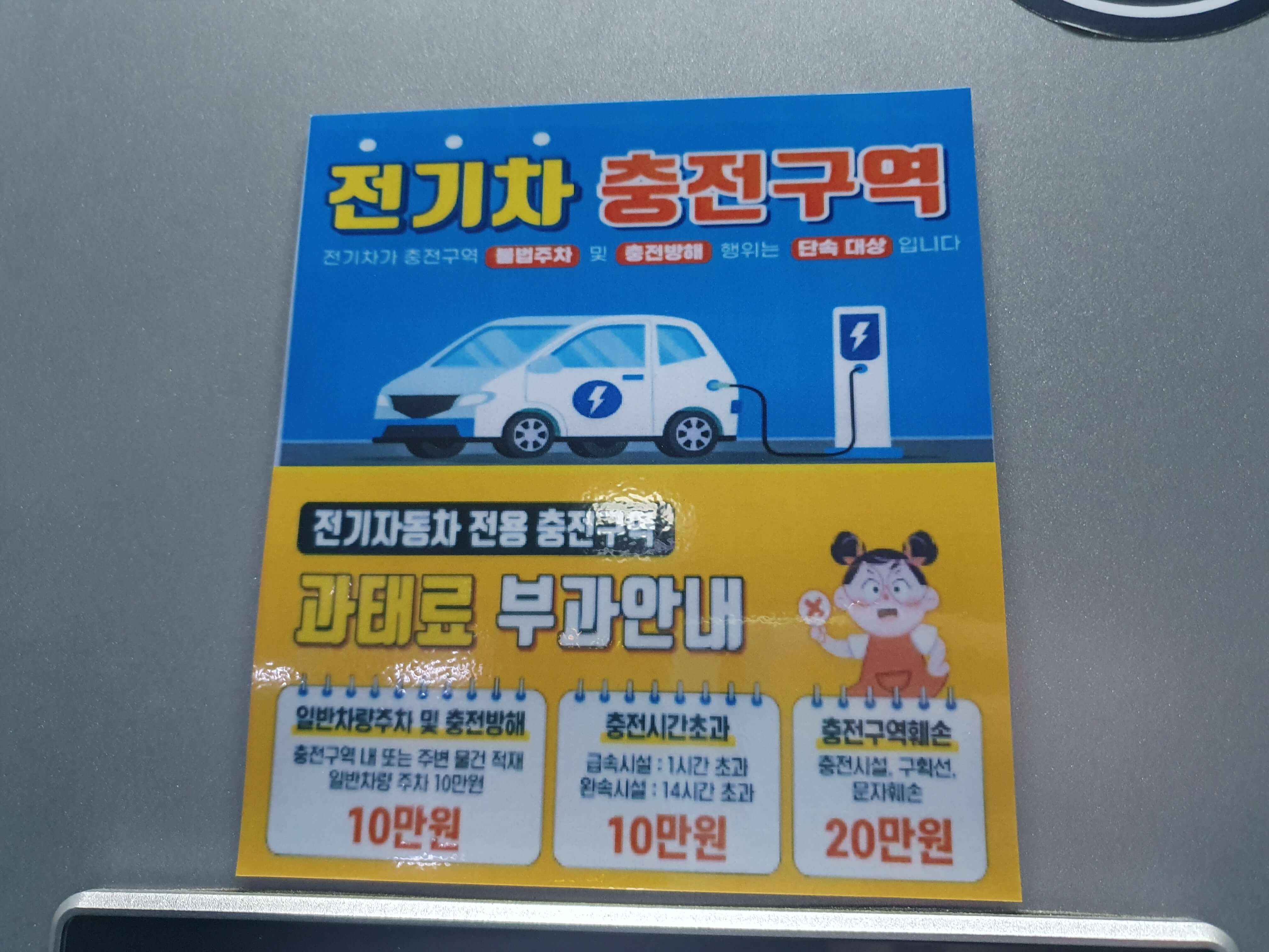 전기차 전용 충전구역 과태료 부과안내