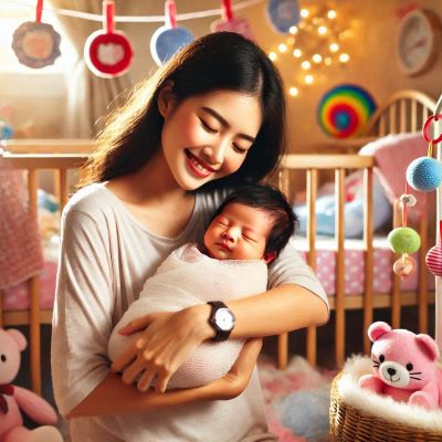 갓 태어난 아기를 안고 있는 산모