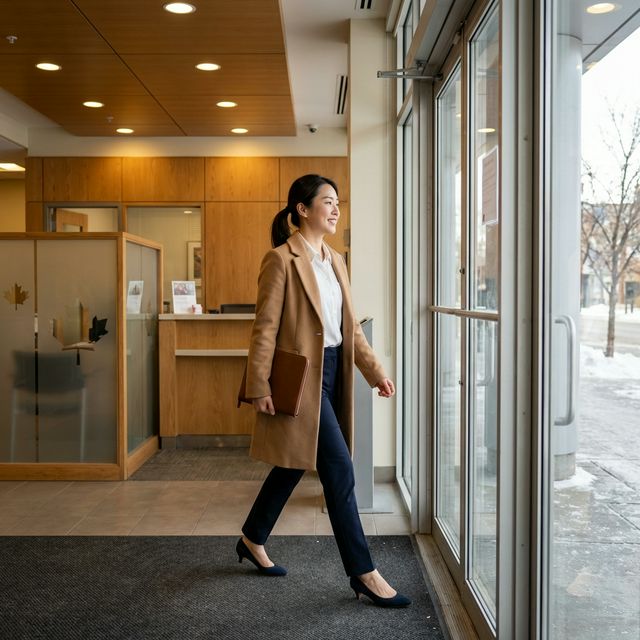 RRSP 마감일 전 캐나다 은행을 방문하는 모습