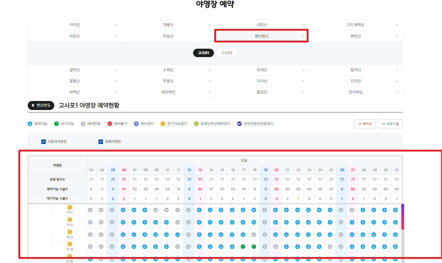 고사포야영장 예약사이트