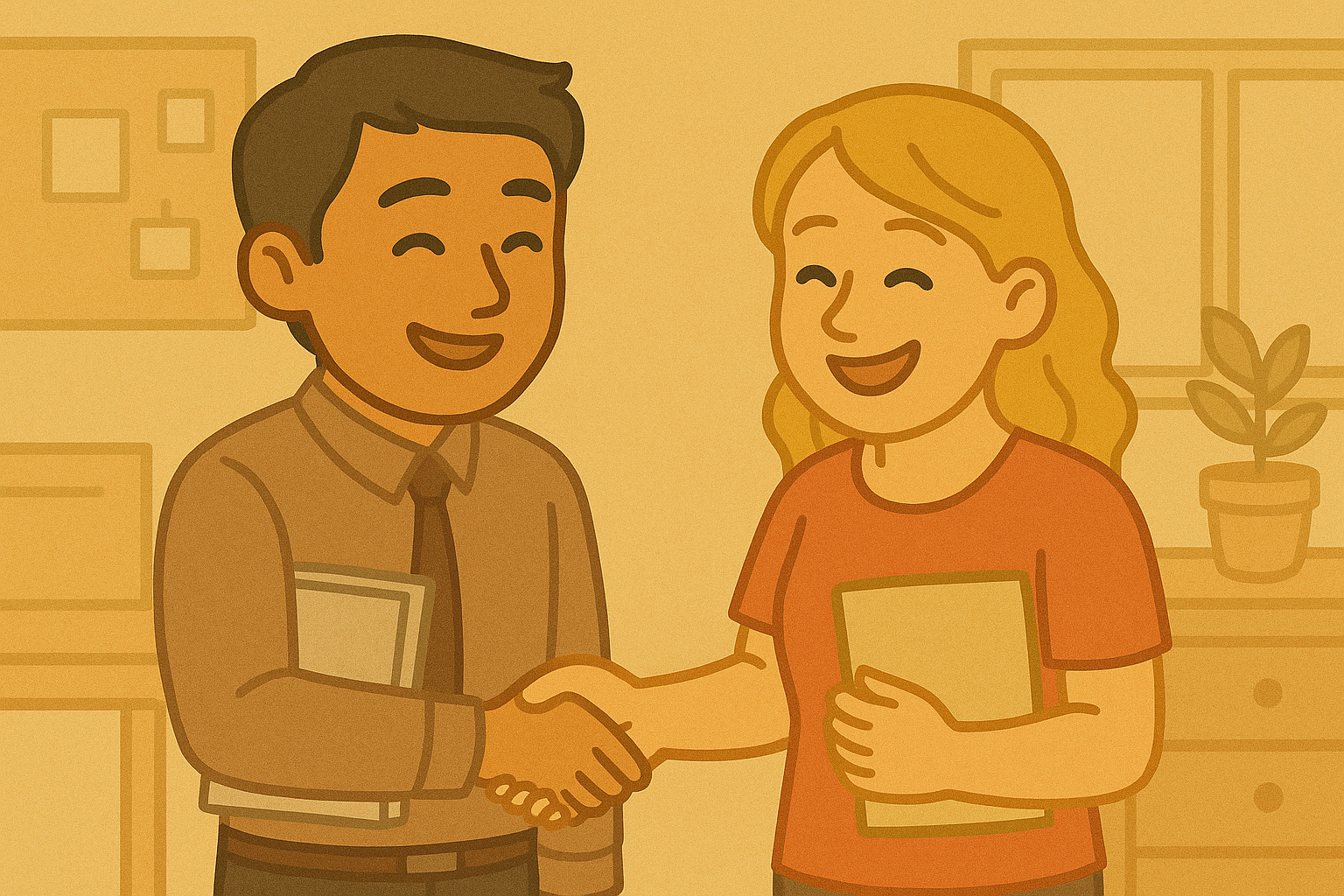 외국인 배우자가 퇴사하며 직원들과 웃고 잇다.