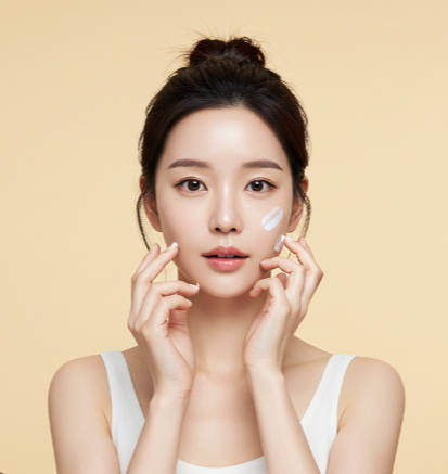 자신의 피부 타입 파악하는 20대 여성