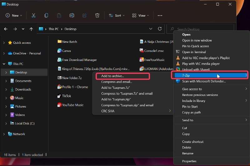 윈도우 7zip 설정 메뉴