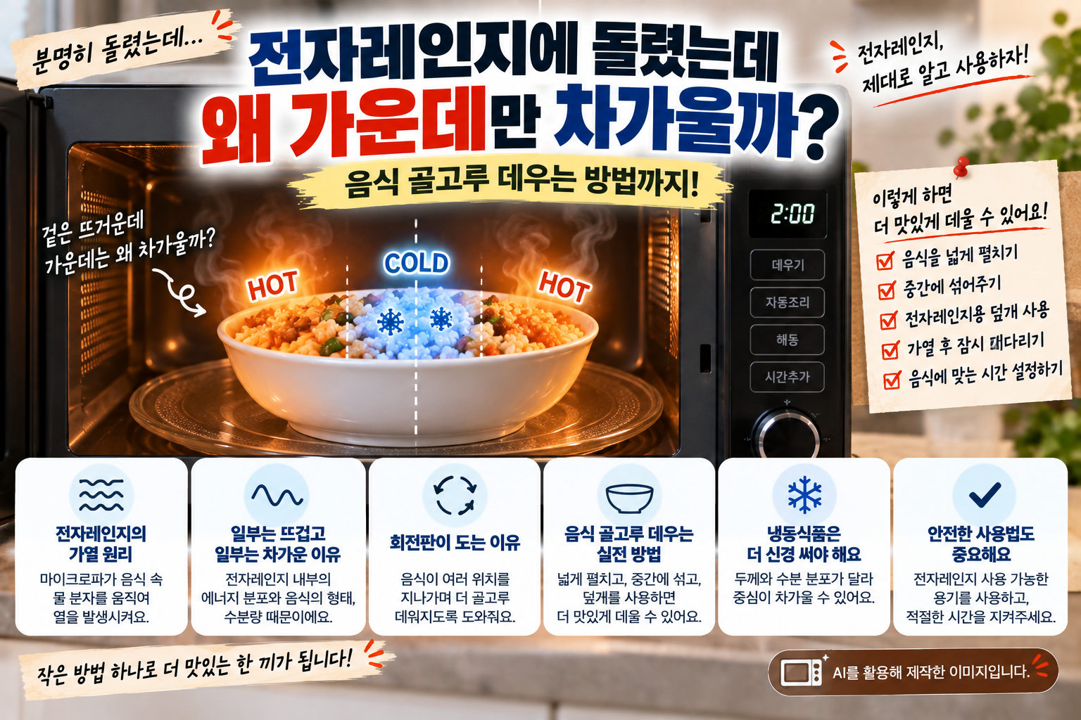 전자레인지 음식의 가운데가 차가운 이유와 음식을 골고루 데우는 방법