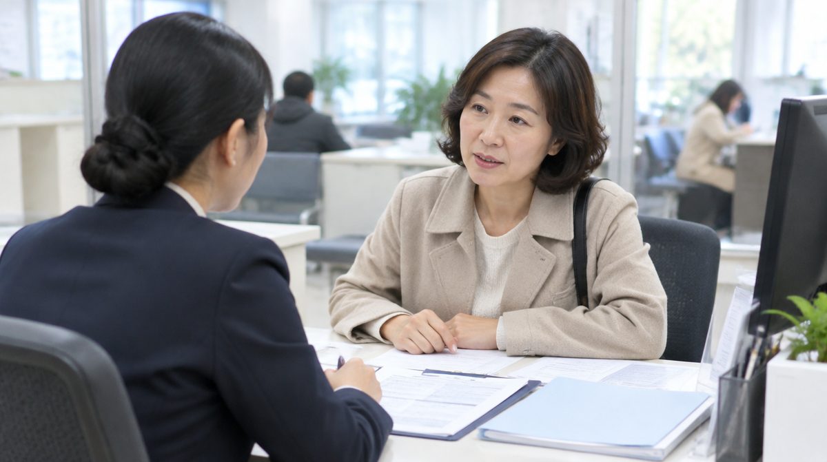 국민건강보험공단 지사에서 장기요양 신청을 상담하는 보호자