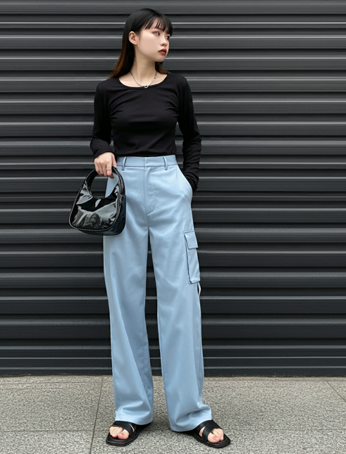 와이드 슬랙스에 샌들