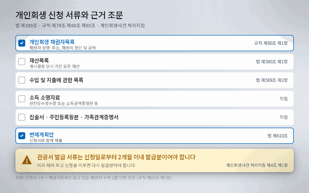 개인회생 신청 서류 목록과 관공서 발급서류 2개월 기한
