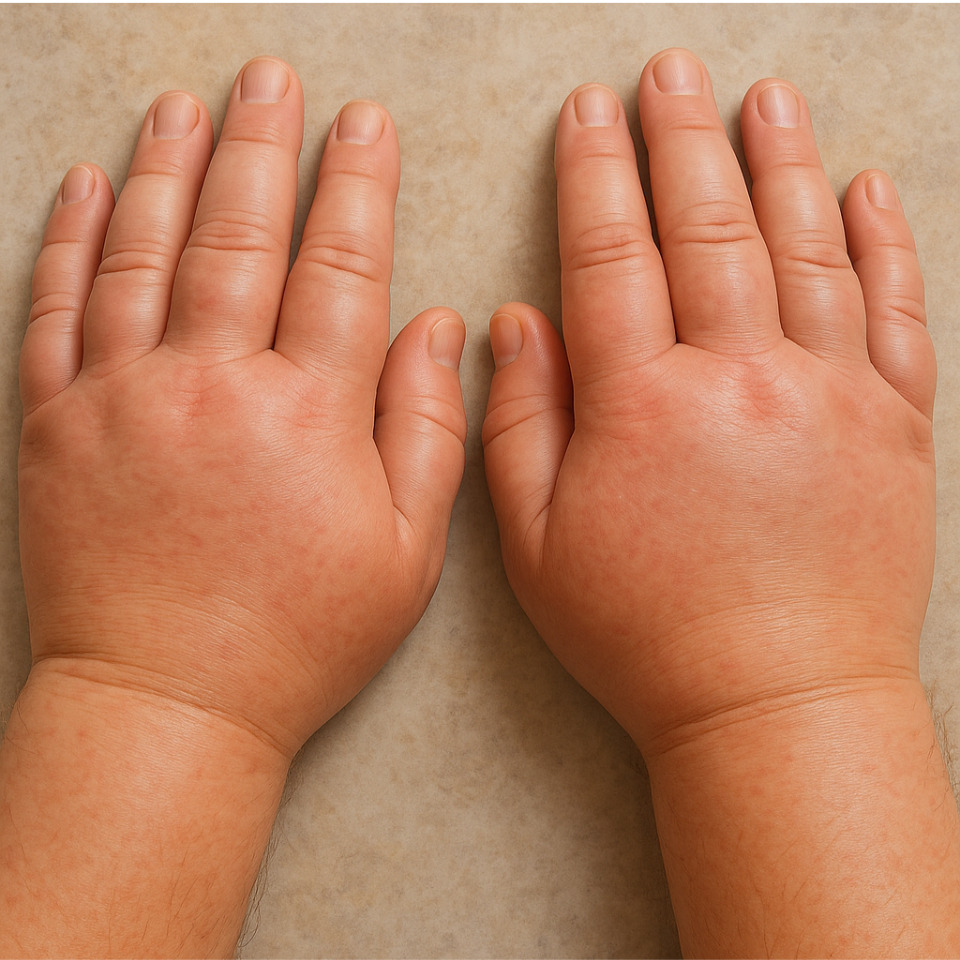 몸이 잘 붓는 사람의 손