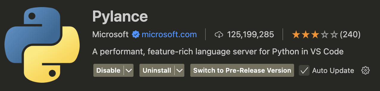 확장 프로그램 Pylance