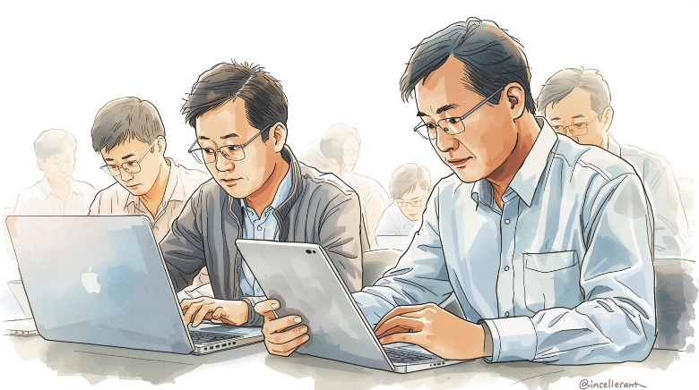 이미지 출처: AI 생성 이미지(콘텐츠 이해를 돕기 위한 시각 자료)
본 이미지는 실제 인물을 특정하지 않은 AI 생성 이미지로,
"AI 시대에 '나이가 많아 배울 수 없다'는 생각을 버리고, 자신의 숙련된 경험에 새로운 기술을 더하기 위해 학습에 몰두하는 중장년층의 모습입니다."