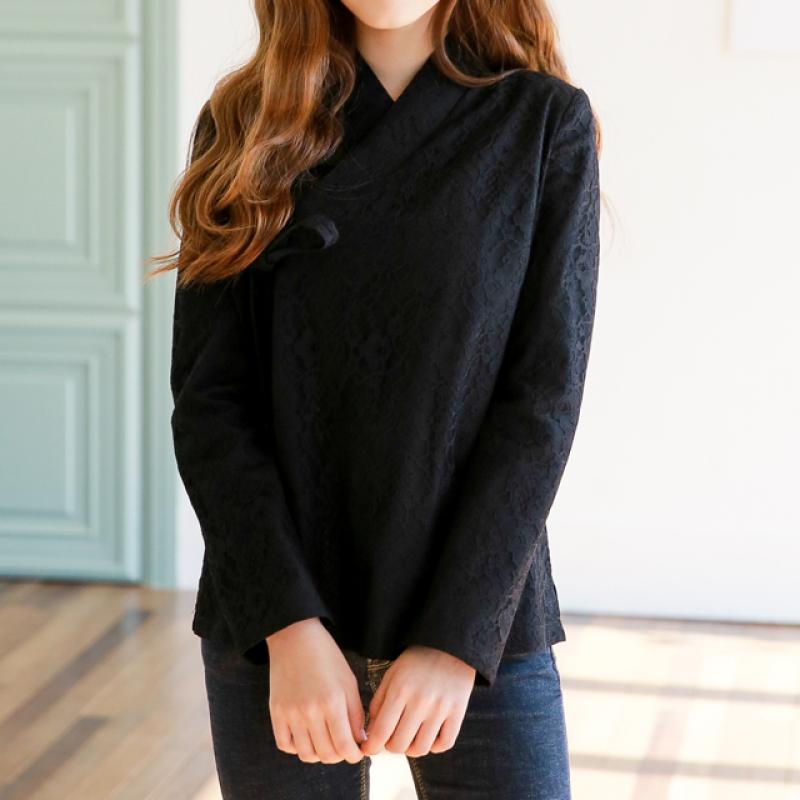 생활한복 레이스 저고리블라우스 함초롬블랙
