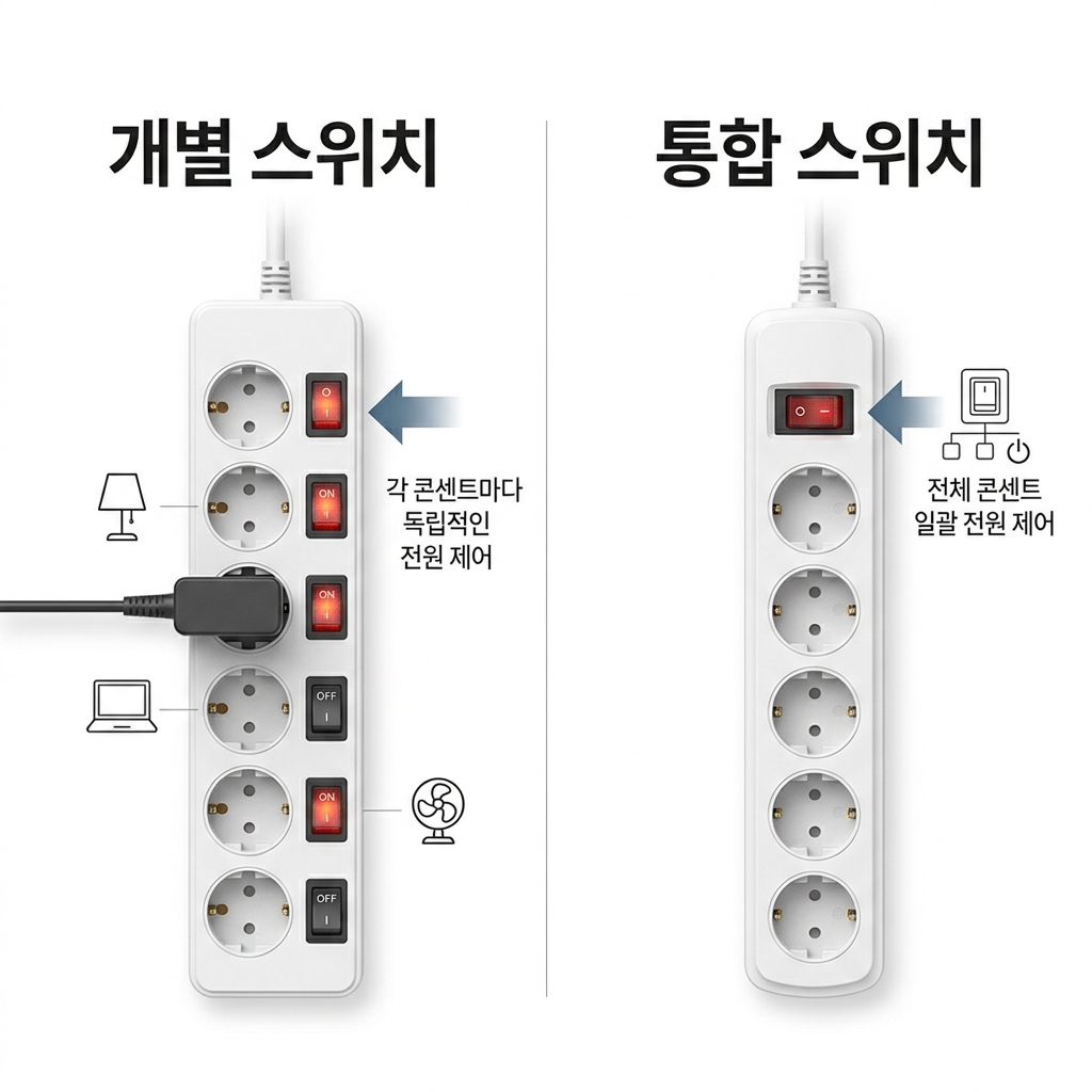 멀티탭 고르는법 개별스위치 LED 차이 비교