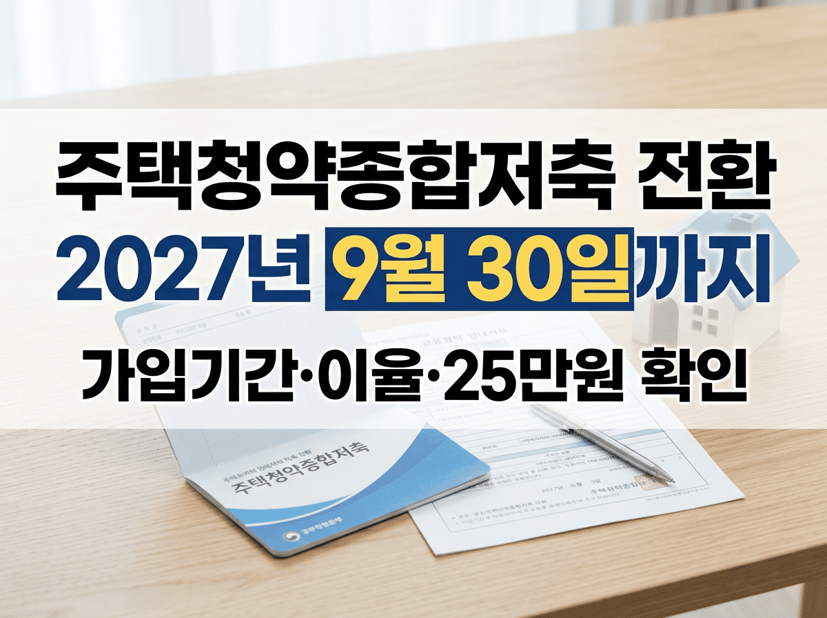 청약통장과 주택 모형 옆에 주택청약종합저축 전환 기한이 표시된 이미지