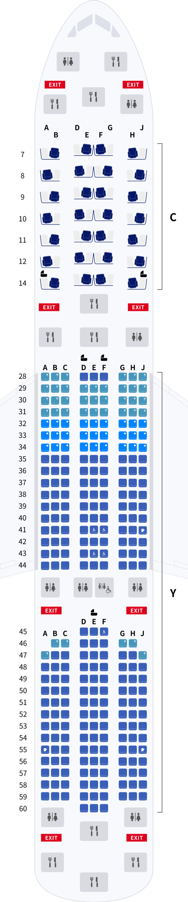 대한항공 에어버스 A350 기본정보, 좌석배치도, 좌석 간격