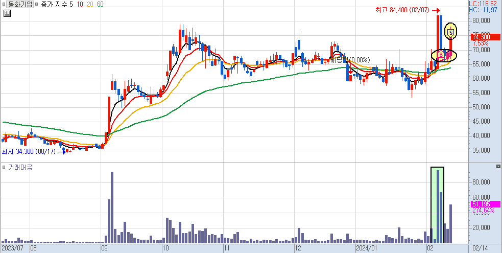 동화기업 일봉 차트 2)
