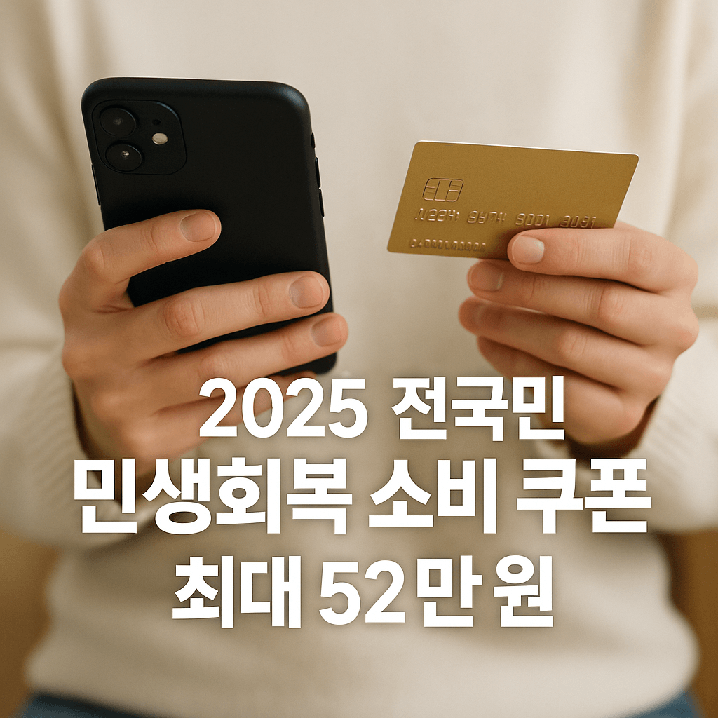 2025 민생회복 소비쿠폰 최대 52만 원 – 스마트폰과 카드 신청 이미지