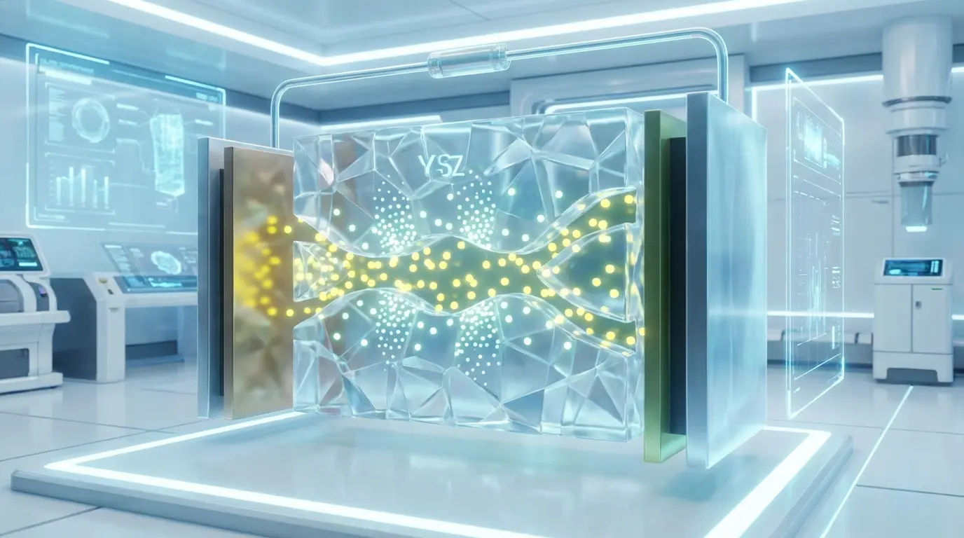 이트륨이 도핑된 YSZ 고체전해질 내부에서 이온 이동 통로가 넓어진 전고체 배터리 단면 이미지