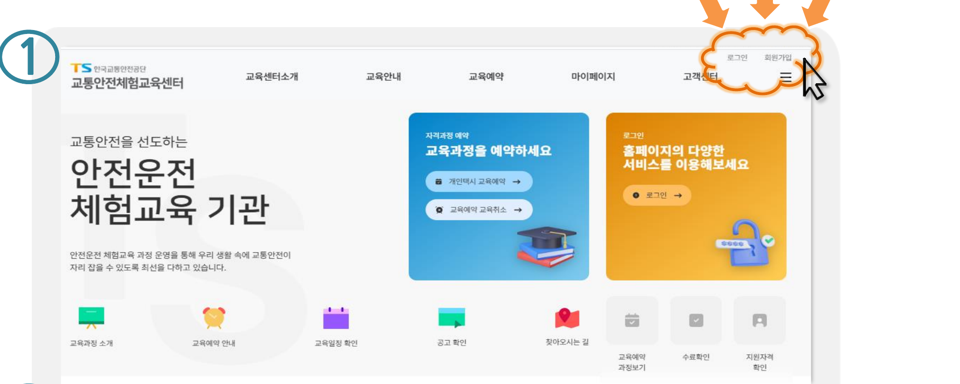교통안전체험교육센터 홈페이지 첫 화면(한국교통안전공단 메뉴얼 발췌)