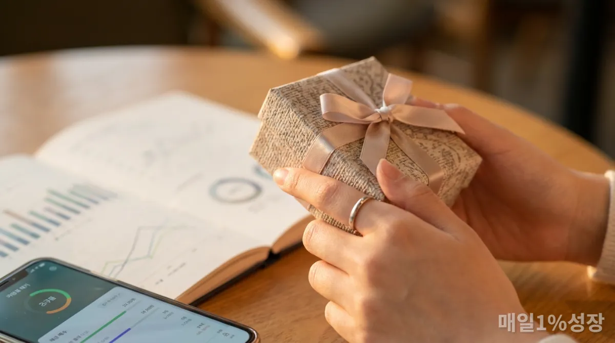 자신을 위한 선물과 예산 계획을 보여주는 현명한 소비 장면